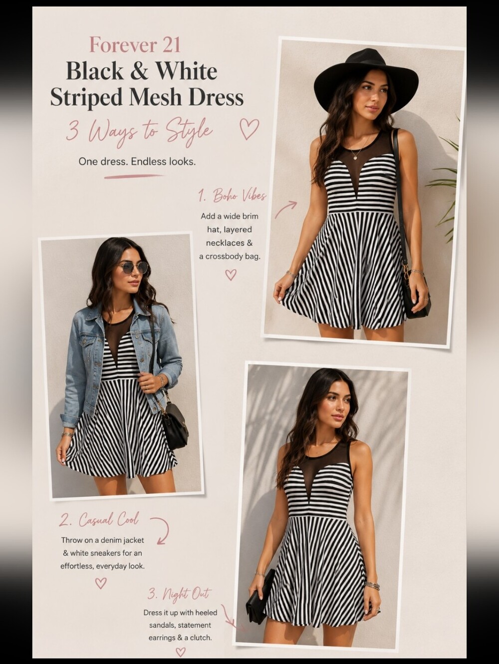 Forever 21 ~ Black & White Striped Mesh A-Line Mini Dress (L)